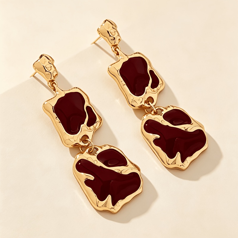 TEMU Une paire de boucles d'oreilles pendentives rétro asymétriques géométriques en émail avec un temperament élégant, parfaites pour des femmes, ,