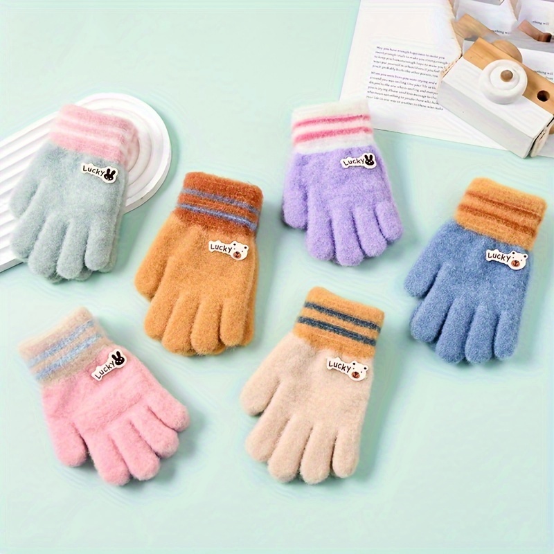 

Cozy ' Winter Gloves - Cute Cartoon Design, Warm Full-finger Touchscreen Compatible For , Polyester , Non-washable