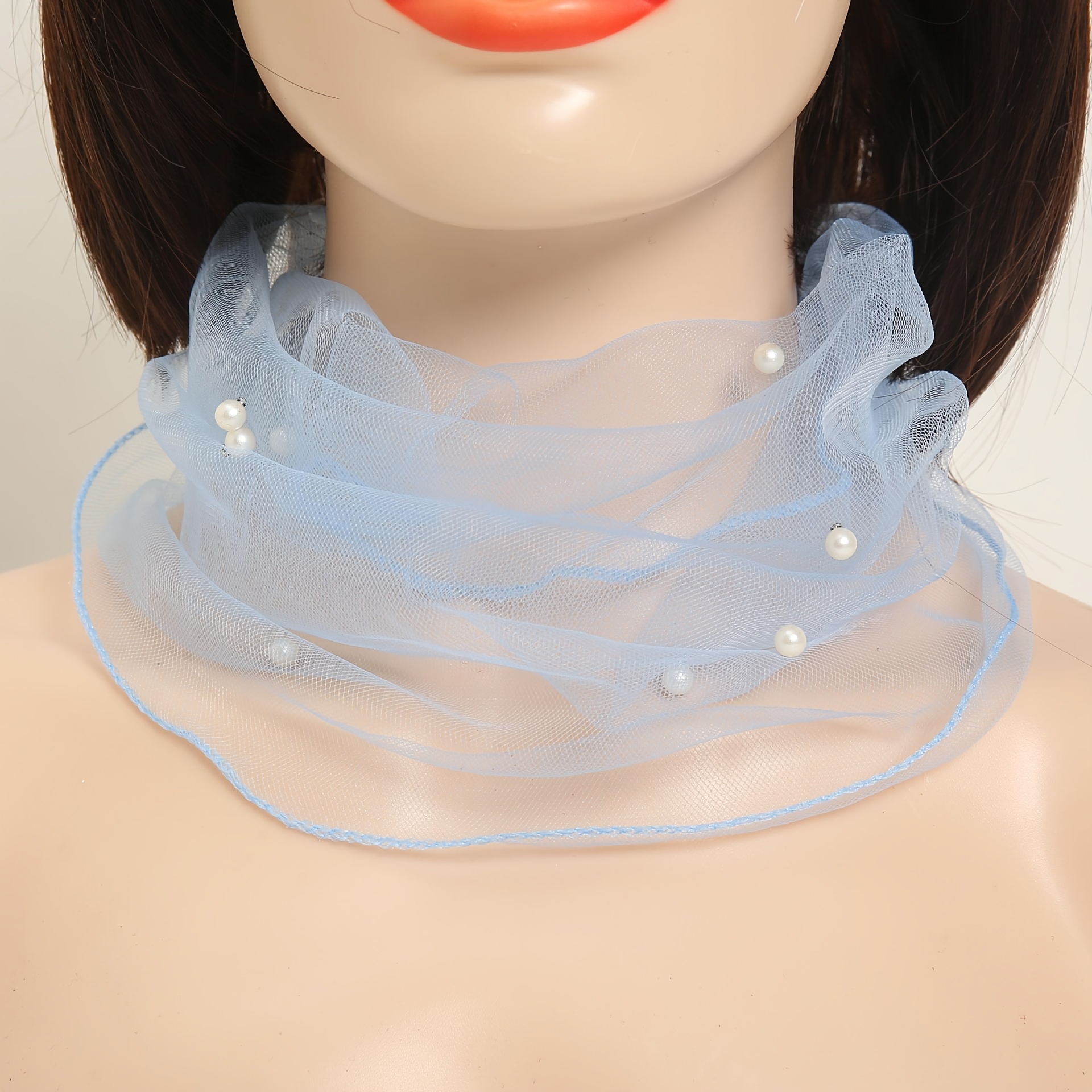 TEMU 1pc Women's Elegant Sheer Mesh Scarf With Accents - Elastic Neck Wrap, Lightweight Windproof Versatile Fashion Accessory For Casual & Formal