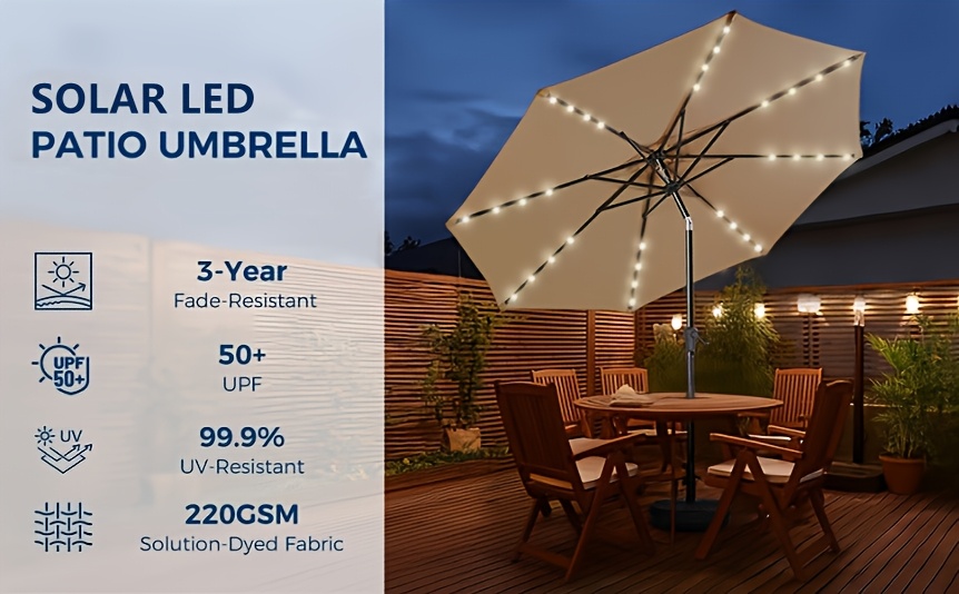 10ft solar patio umbrella 32 led lights outdoor - Temu