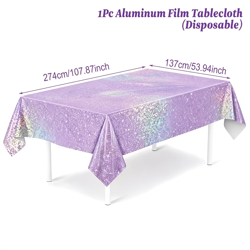 1pc Purple Sparkling Aluminum Film Tablecloth | 274*137cm, Ideal For Birthday, Wedding, Baby Shower, Anniversary Party Decorations, Machine Made Plastic Fabric