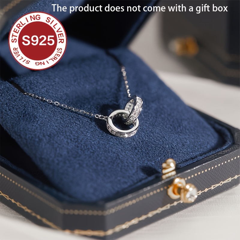 popular   elegant 925 sterling silver double   necklace with cubic synthetic zirconia white   daily wear valentines day mothers day gift with rust proof box hypo allergy clavicle chain multifunctional Product details 0