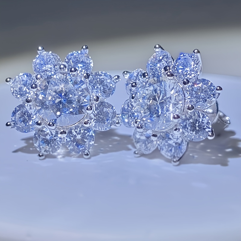 TEMU 2pcs 925 Sterling Silver Moissanite Stud Earrings Set, 2 Carat Total Weight, Unisex Design, Sparkling Round Cut, Jewelry, Ideal For Festive Occasions And Gifts