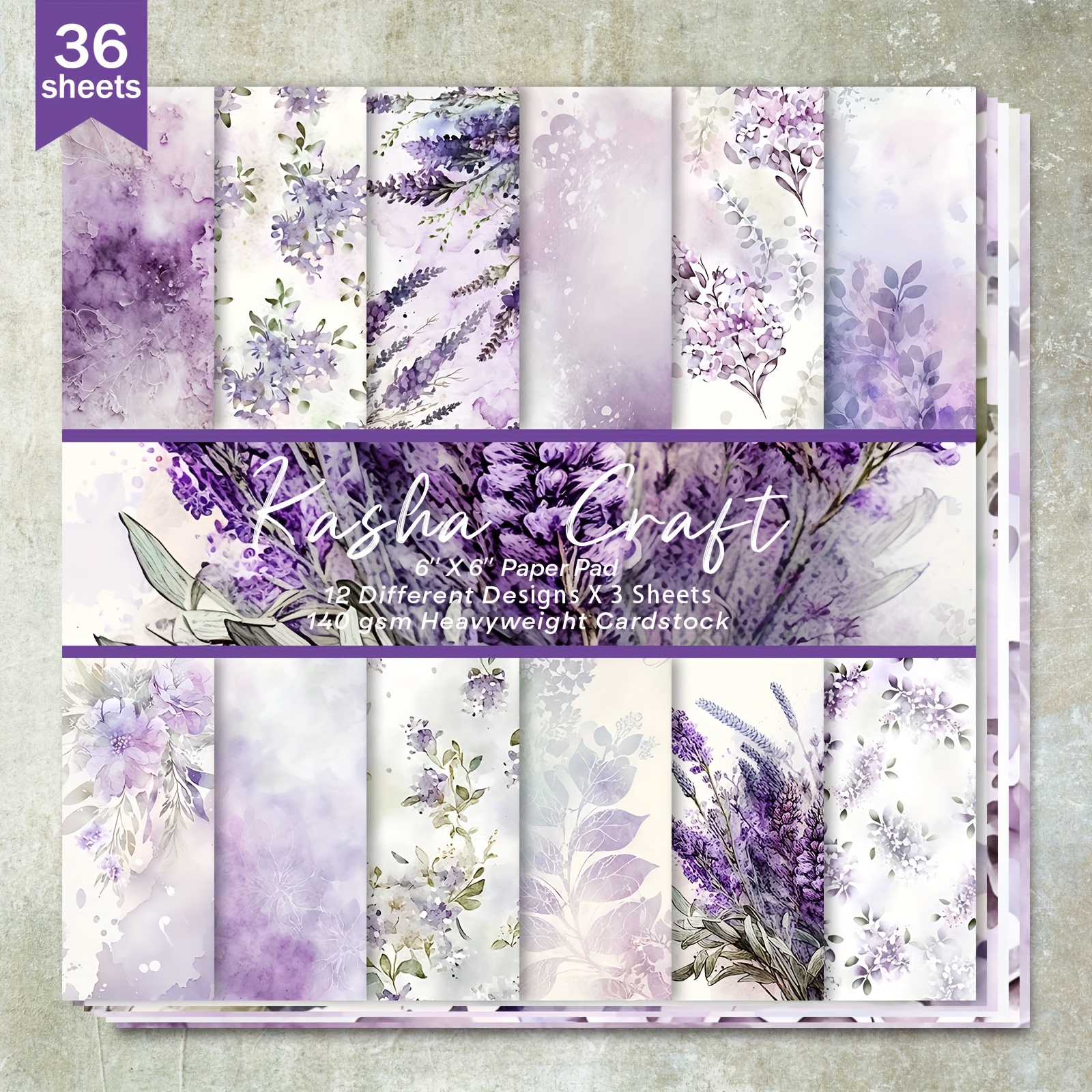 

Pack de 36 feuilles de papier scrapbooking lavande, fonds floraux violets pour journaux à puces, journaux indésirables, albums et travaux manuels, papier cartonné épais, 6x6 pouces, motifs assortis