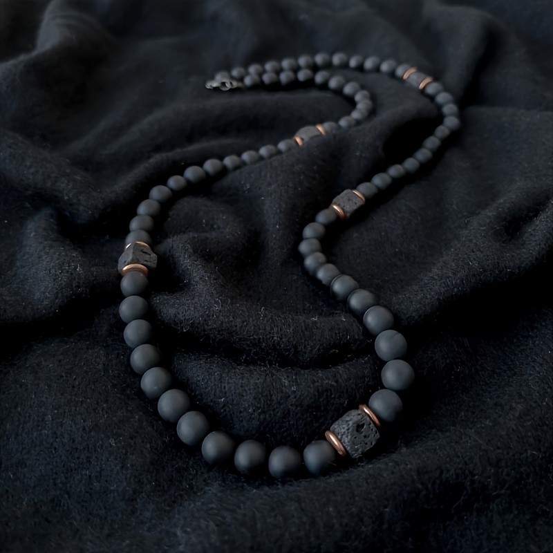 

Black Natural Stone Beaded Necklace - Simple, Elegant Daily Wear Jewelry Gift For Father Or Elderly, Suitable For Ages 14+