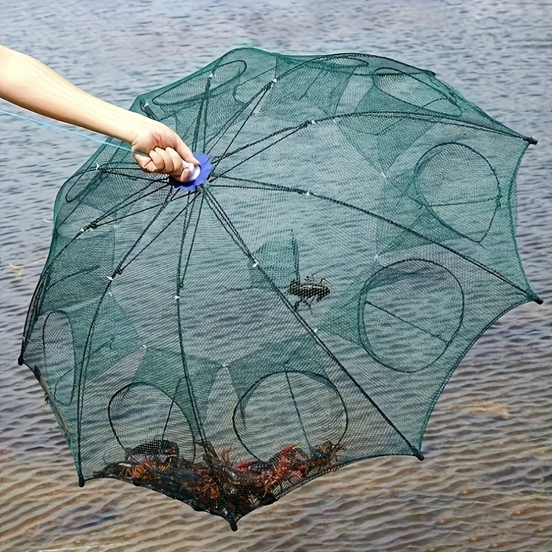 Image of 1pc 6 Holes Foldable Polygonal Fishing Cage, Umbrella Shaped Fishing Cage - Effortlessly Catch Minnow, , And Crabs With This Portable Net, Fishing Cages, Fishing Tools, Fishing Equipment