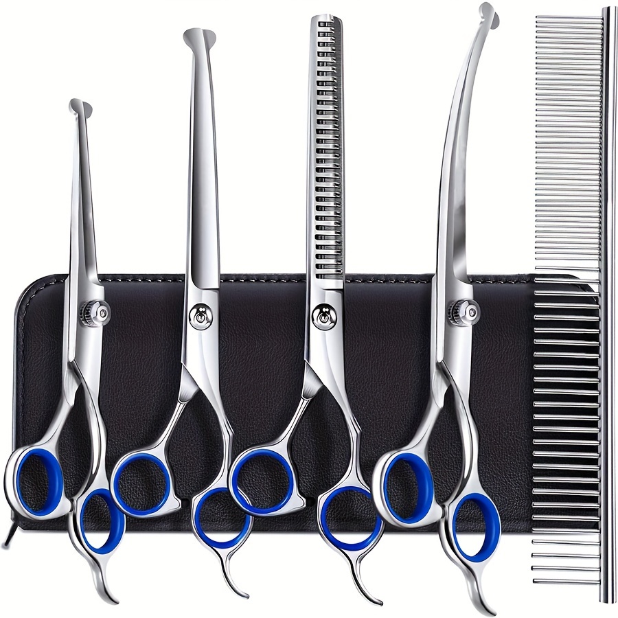 

6pcs Pet Grooming Scissors Set, Stainless Steel Professional Clippers, Universal Hand Orientation, Full Body Thinning & Trimming Kit For Home Use