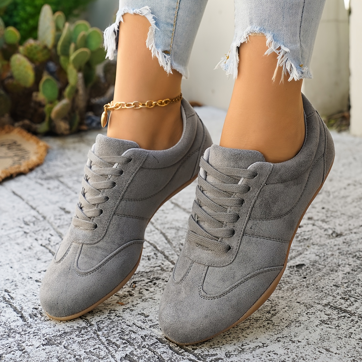 TEMU Women's Comfortable Gray Sneakers, Lightweight Low-top Lace-up Shoes With Non-slip Rubber Sole, Breathable Casual Footwear For & Daily , Women