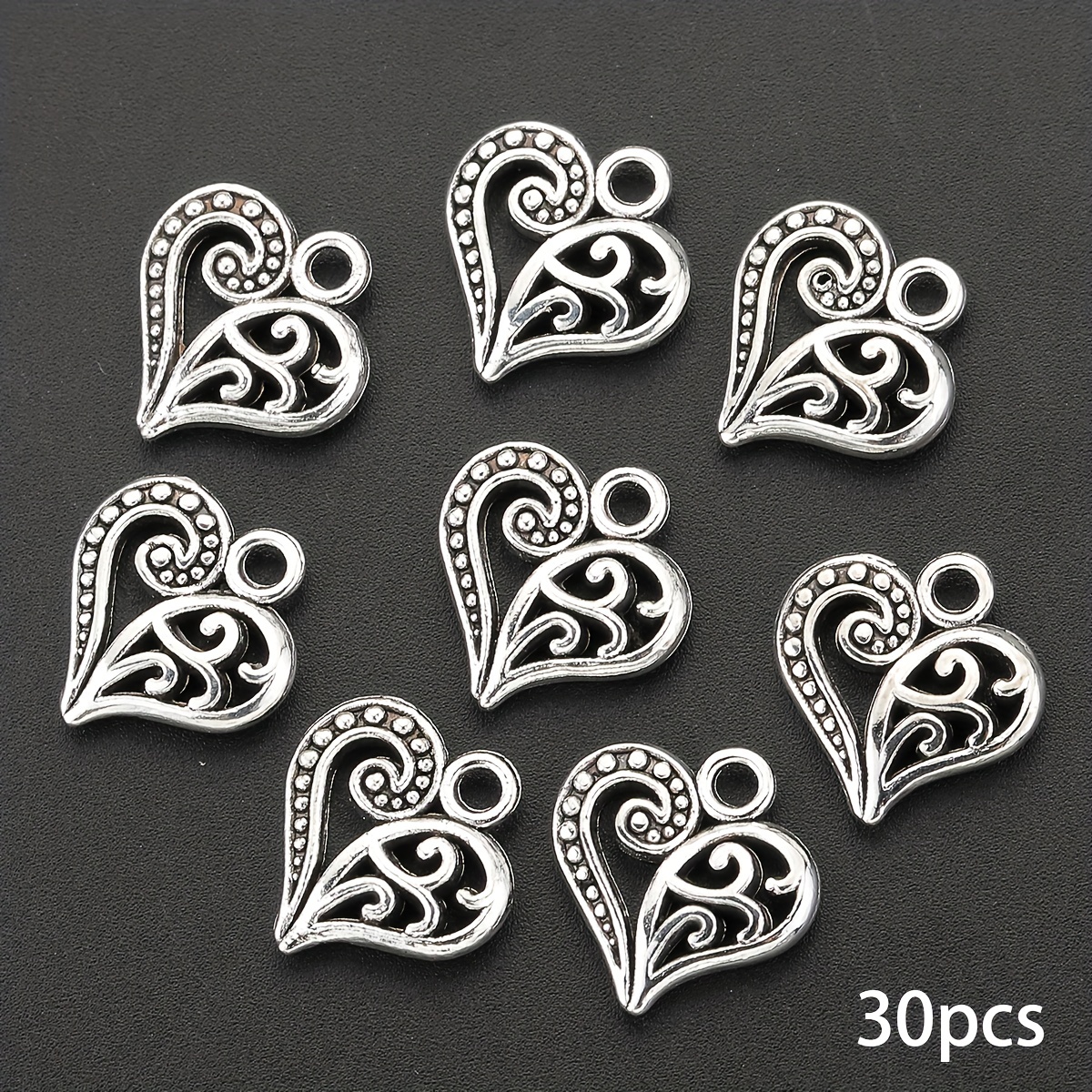 TEMU 30pcs Of Hollow Heart Pendants, Alloy Heart-shaped Charms, Uniquely Shaped Hollow Heart Pendants For Necklaces, Heart-shaped Additions For