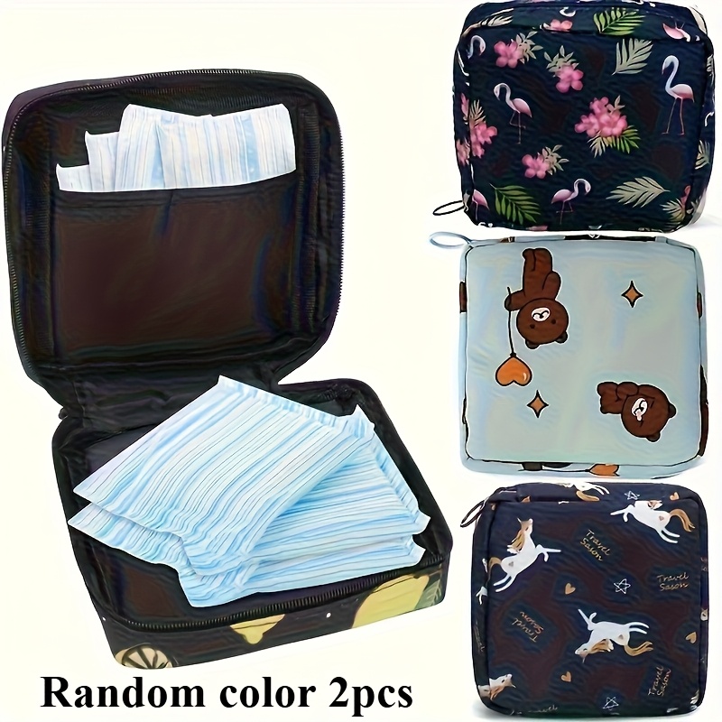 TEMU 1 pza./2 pzas. Bolsa de almacenamiento para toallas sanitarias de color aleatorio, bonita, portátil para exteriores, para lápiz labial,