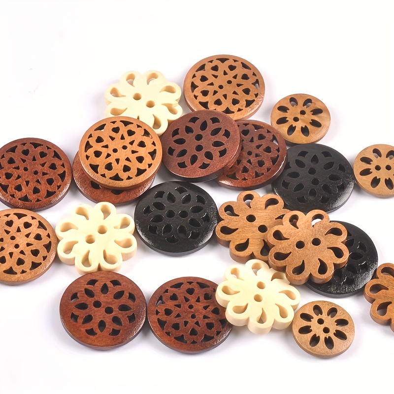 

20pcs Vintage Hollow Wooden Buttons, 1.8/2.5cm Flat Back With 2 Holes For Sewing, Scrapbooking & Diy Crafts - Assorted Colors