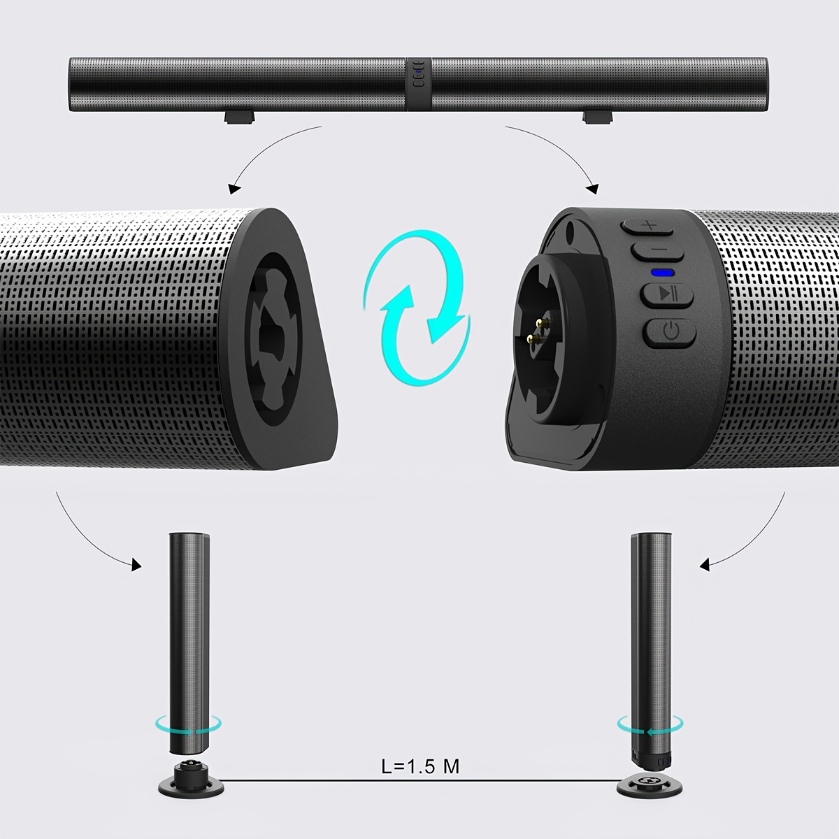 Stereo Bar Speaker for Smart TVs, 2-in-1 Wireless Subwoofer Speakers