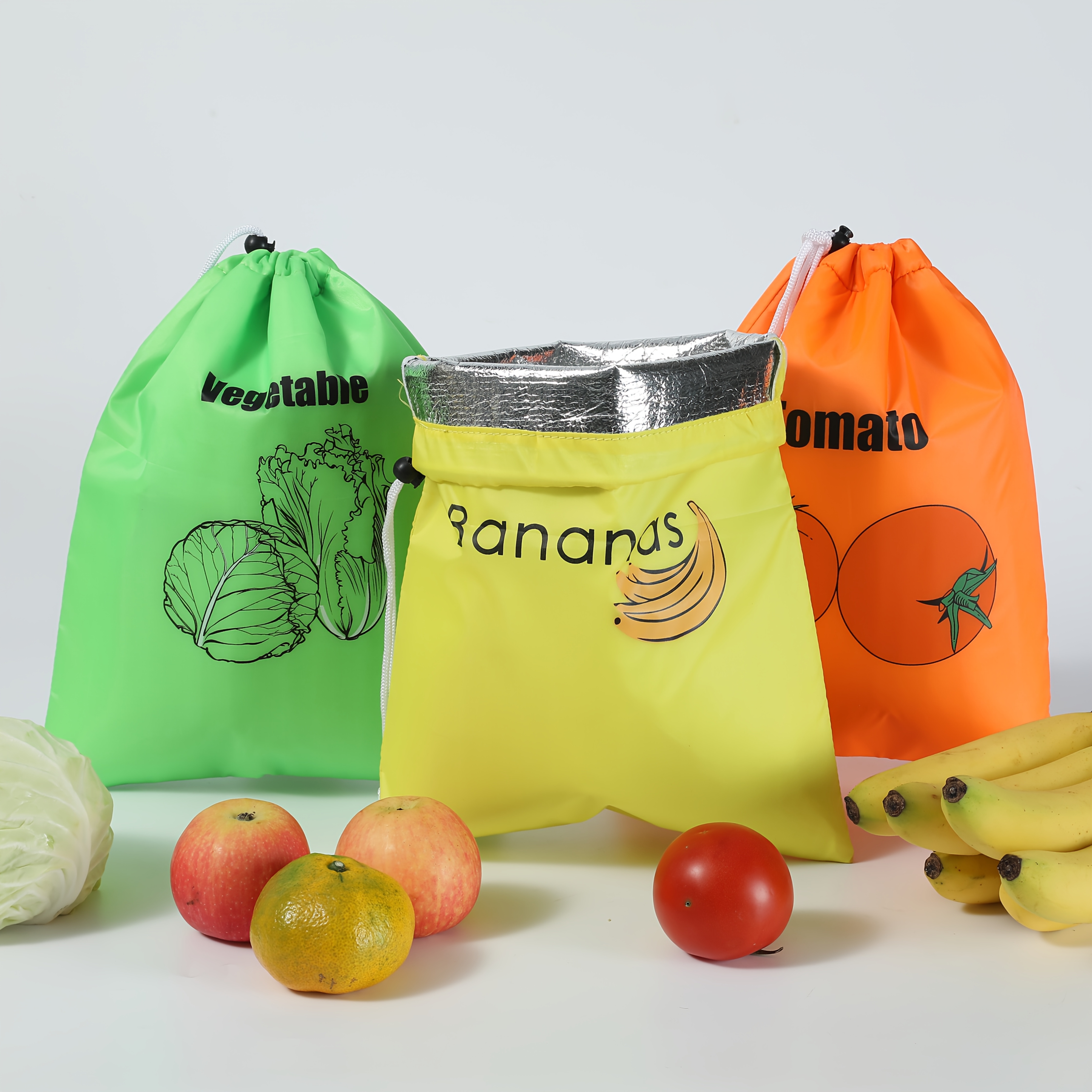 E-shop 1/3 Stück 3-Farben Thermobehälter für Mittagessen (Gelb/Grün/Orange) - Isolierte Wiederverwendbare Tragetasche mit Aluminiumfolienfutter,