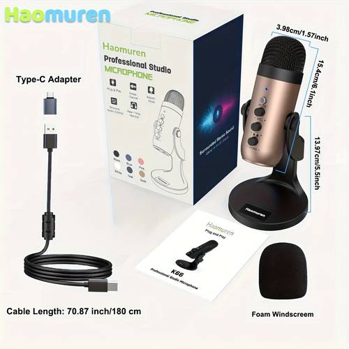 micrófono usb con cable usb y adaptador tipo c, equipado con cancelación de ruido silencioso rápido para teléfonos y computadoras. micrófono para juegos control de y del volumen del monitor de, grabación vocal.
