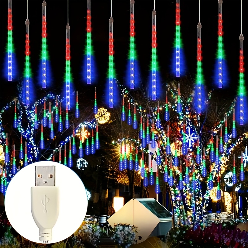 

Amill 31cm Usb Powered Led Shower Lights, 8 Tubes Icicle Snow Raindrop String Lights, For Christmas Tree, Outdoor Holiday Decoration, Wedding Party Patio Garden - Blue/white/