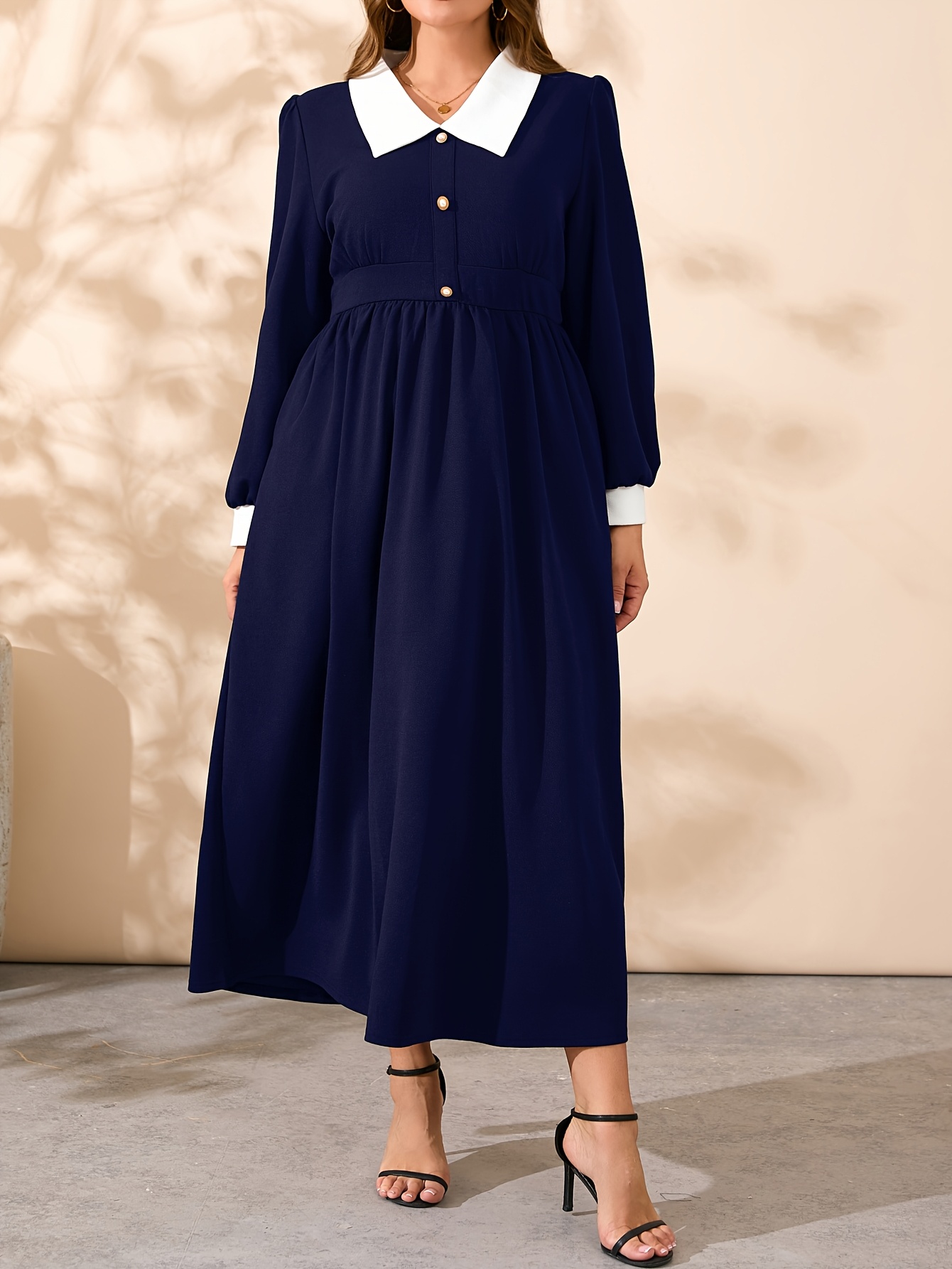 elegant plus size womens french inspired navy blue dress Temu