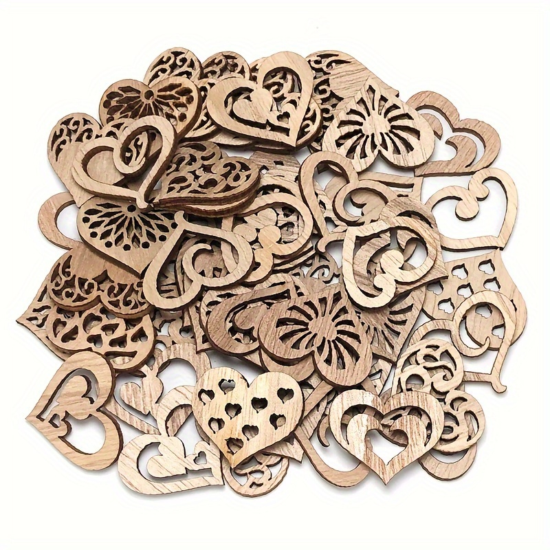 

50pcs, Hearts Wood Unfinished Blank Drapery Love Wood Crafts, Wedding Party Decoration, Birthday Valentine's Day Handmade Painting Diy Holiday Gifts, Home Table Decoration Handicrafts