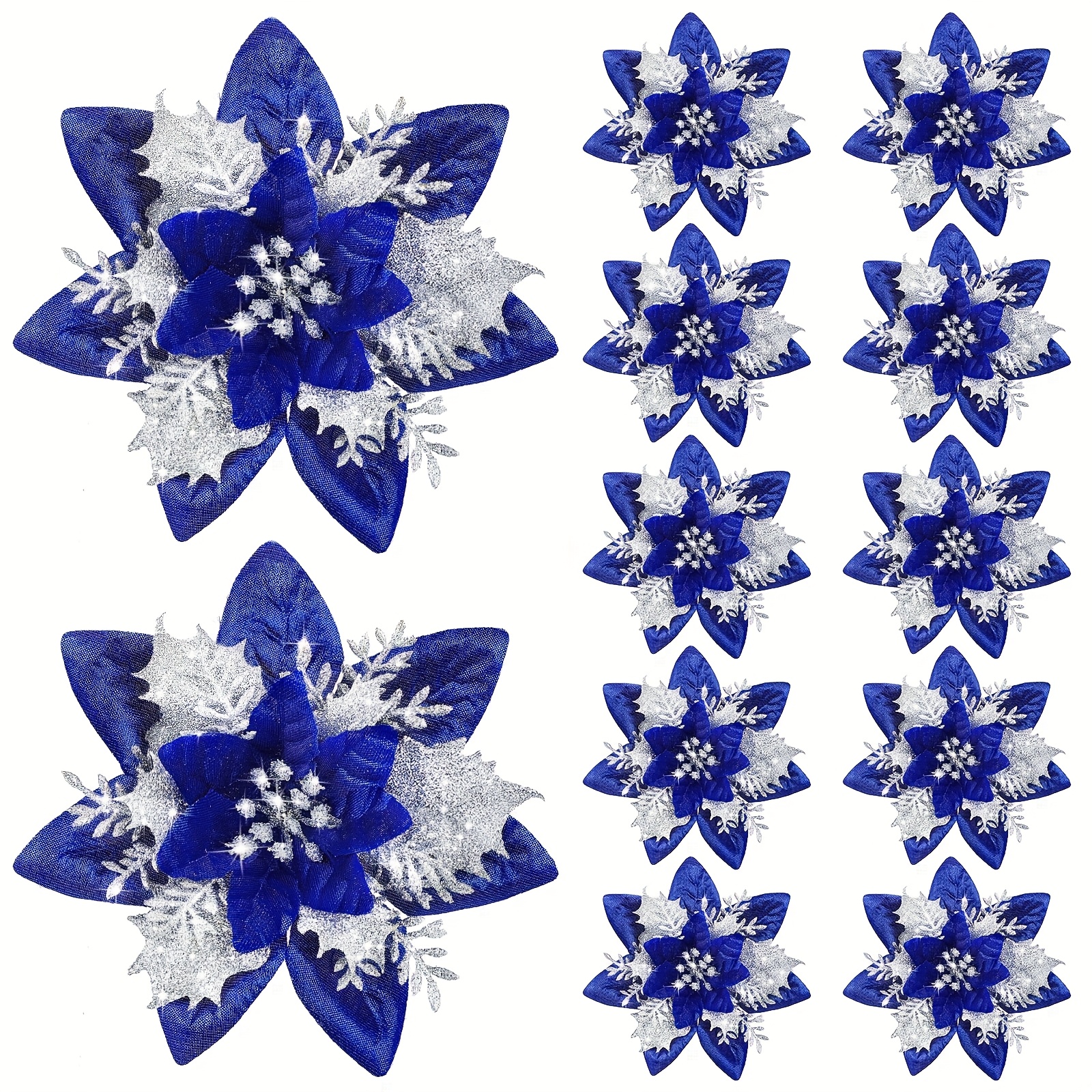 TEMU Set Of 36 Sparkling Artificial Poinsettia Flowers For Christmas Decorations, Complete With Clips And Stems, Ideal For Holiday Trees And Weddings