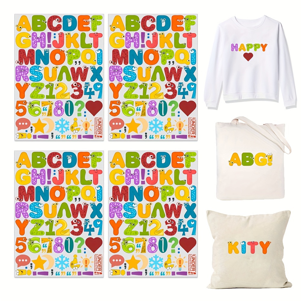 

256 Pcs 1.5 Inch Iron On Heat Transfer Letters And Numbers Alphabets Fabric Vinyl Diy For Sport Jerseys T Shirts Clothes Slogan Printing Crafts Decoration (4 Sheets Per Set)