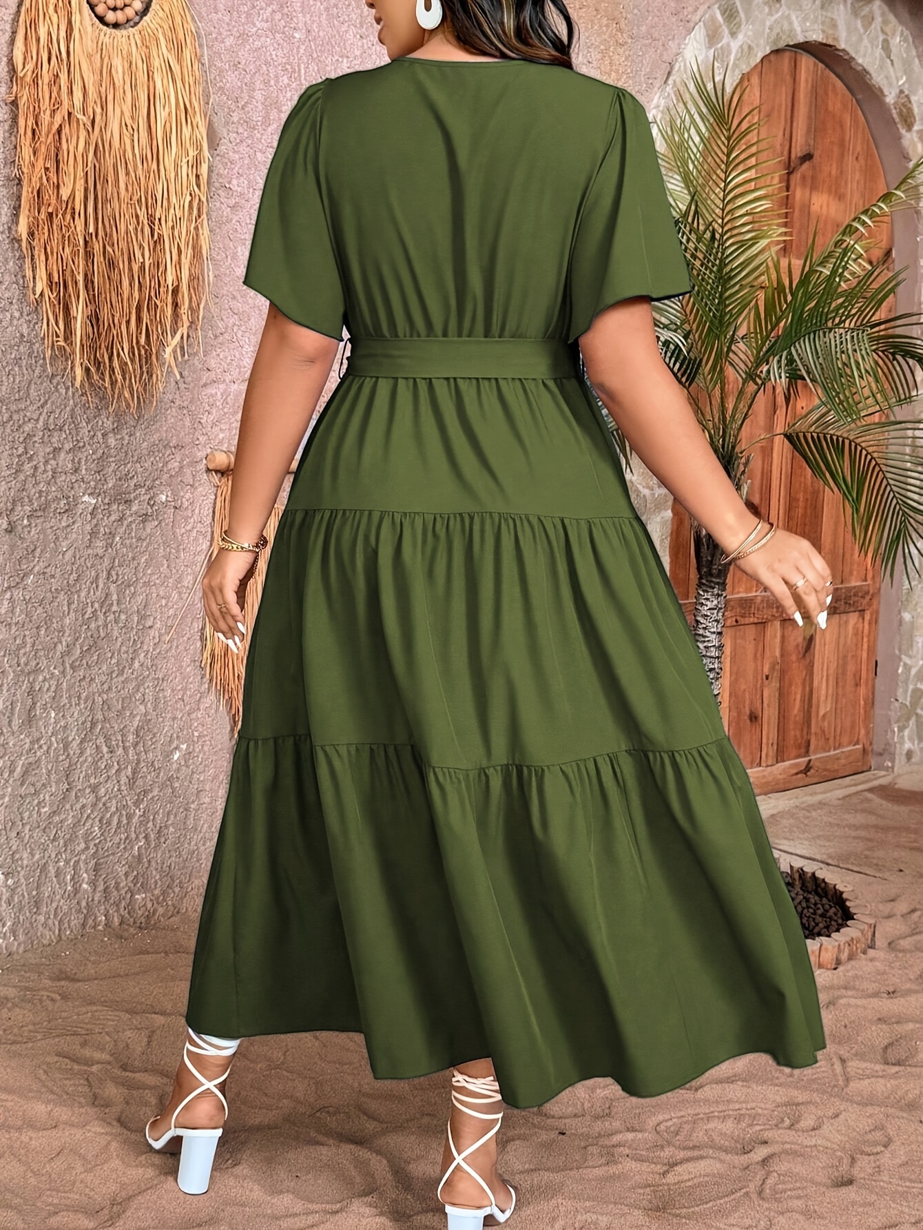 knee length dresses for ladies Plus Size Boho Floral Buttoned Flowy Midi Dress main image 0