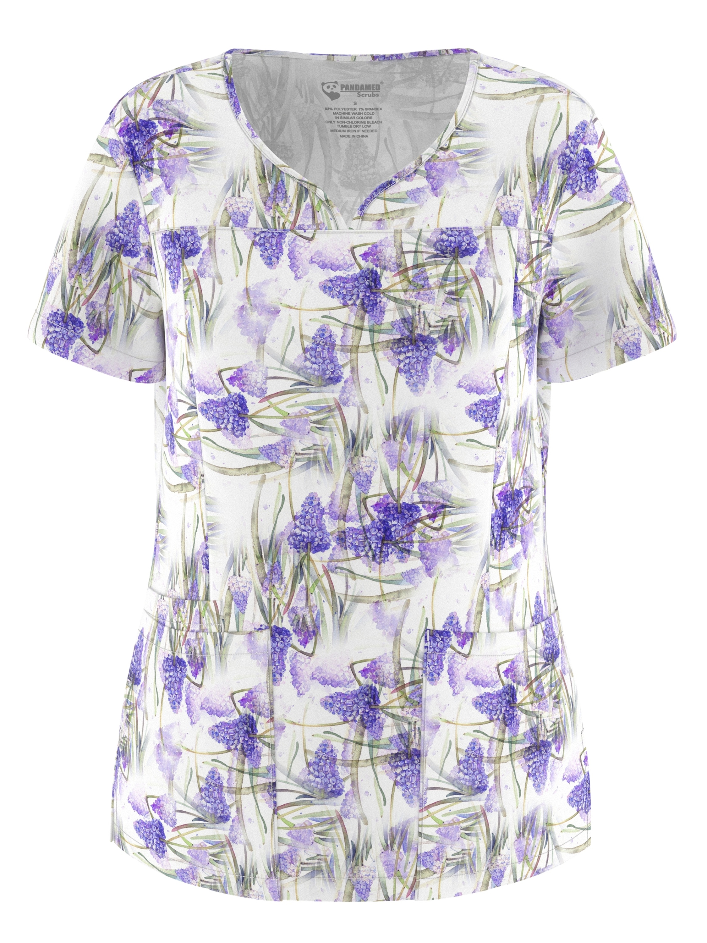 Elastic Printed Uniform Top - V-Neck Elastic Printed Nursing Top - Women's Classic Elastic Scrub Top with 3 Pockets 5-PPS104 146#.