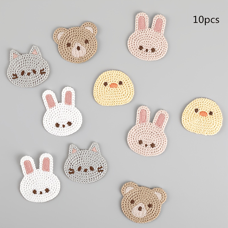 TEMU 10pcs/pack Of Cute Embroidered Bear Rabbit Animal Cloth Patches, Clothing, Shoes, Socks, Box Packaging Decoration Additions, Hairpin Hair