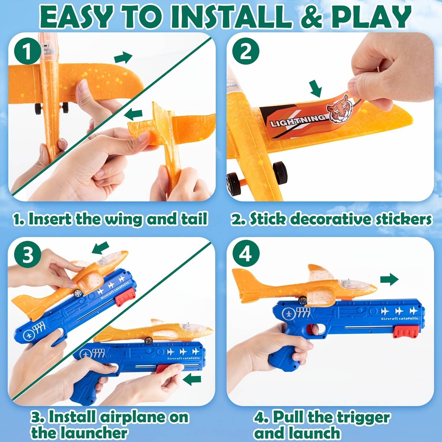 3/6pcs Airplane Launcher Toy With 3 Stickers - Interactive Flying Game, 2 Flight Modes, Durable PP Material, Easy Assembly - Ideal For Outdoor Play, Halloween, Christmas, Birthday Gifts For Ages 3-12