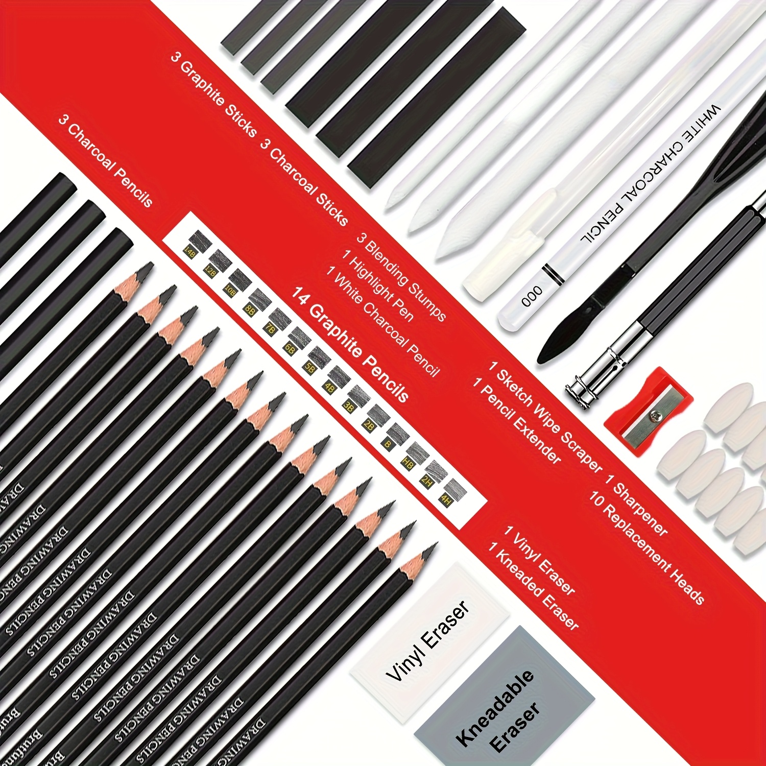 44/64pcs Drawing Set with Graphite & Charcoal Pencils
