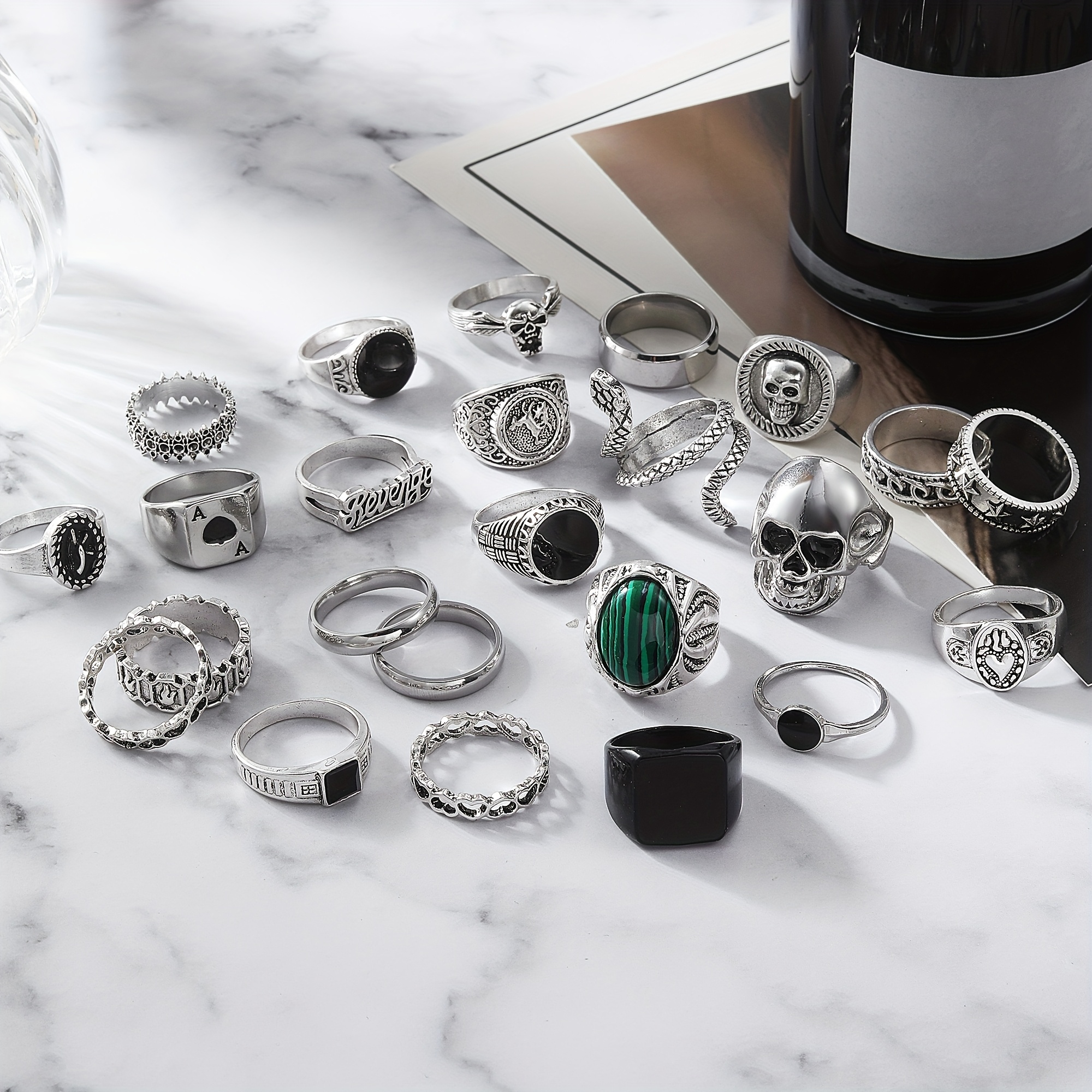 24pcs mens ring set individual skull poker punk hip - Temu Mauritius