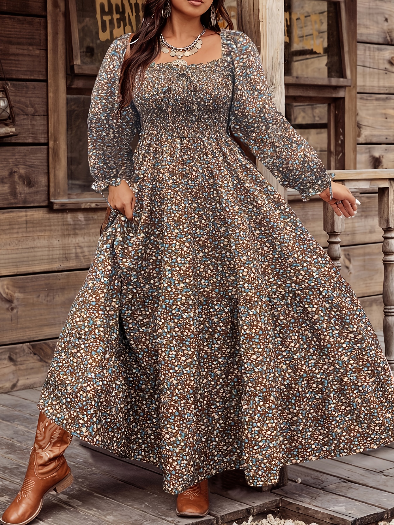 plus size womens plus size floral vintage maxi dress flowy a - Temu  Mauritius