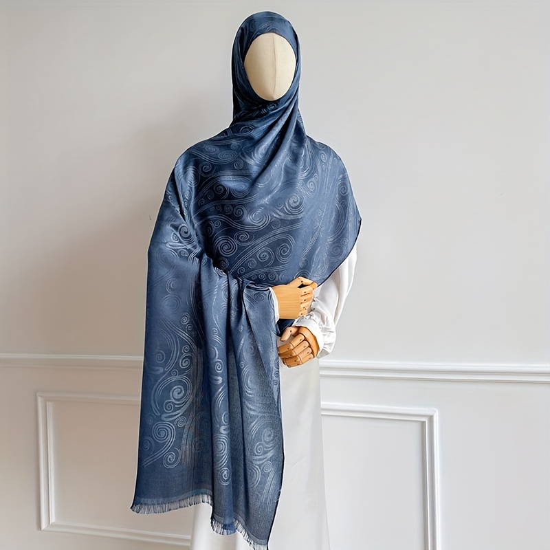 E-shop 1 Stück Damen Dunkelblauer Vintage Jacquard Schal für Herbst Winter | Kopftuch | Tuch | Strandtuch, Reicher Vintage-Stil, Stoff mit Natürlichem