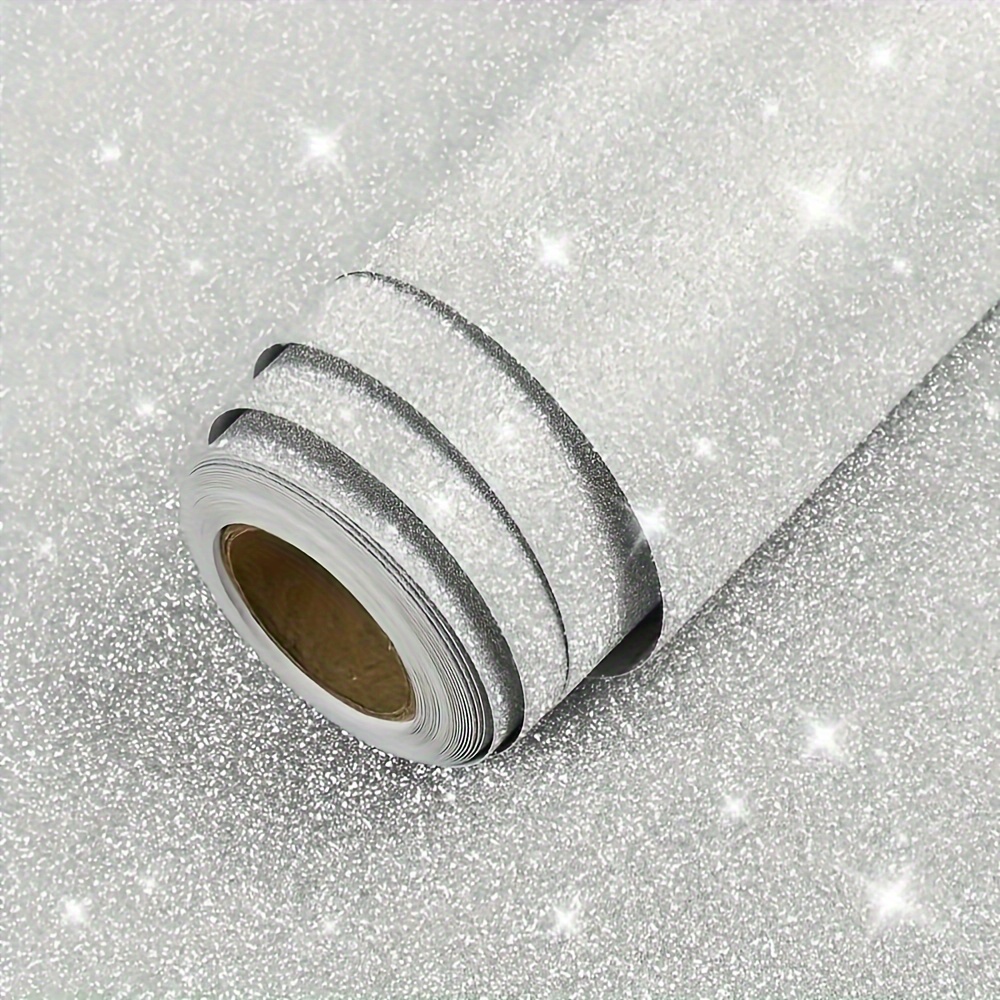 

1 Roll Minimalism Style Glossy Silvery Vinyl Wallpaper, Waterproof Removable Self-adhesive Contact Paper For Living Room, Kitchen, Bedroom, Home And Dormitory Furniture Decoration, 17.7*393.7in