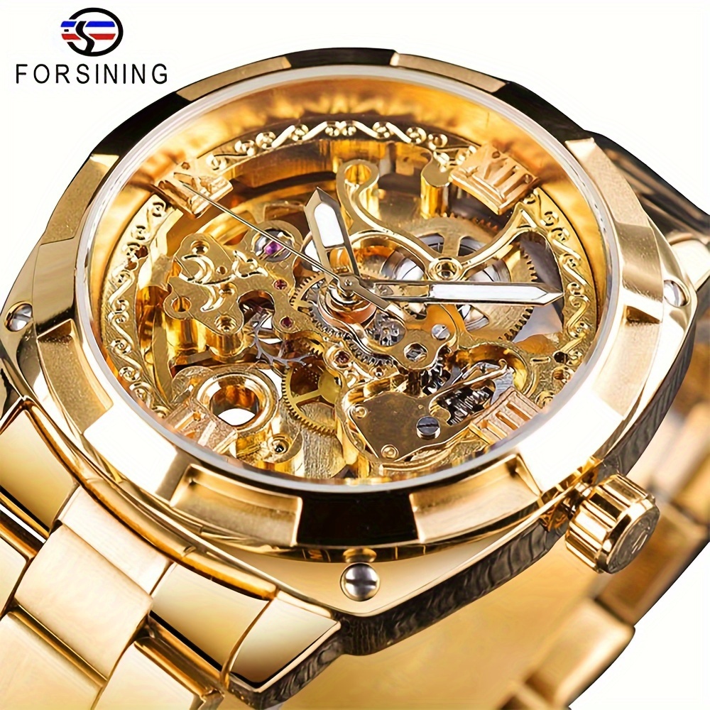 

Forsining Mechanical Automatic Men's Watch: Luminous Hands, Skeleton Design, Stainless Steel Band, Retro Style, Non-waterproof, Pointer Display, Round Case