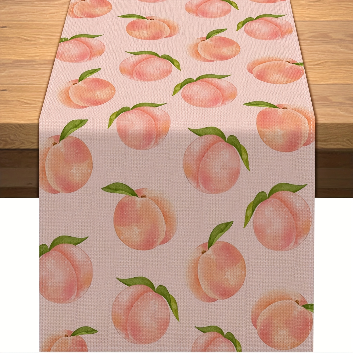TEMU 1pc Chemin de table à motif pêche printemps et été - Décoration de table rectangulaire tissée 100 % polyester pour cuisine, salle à manger,