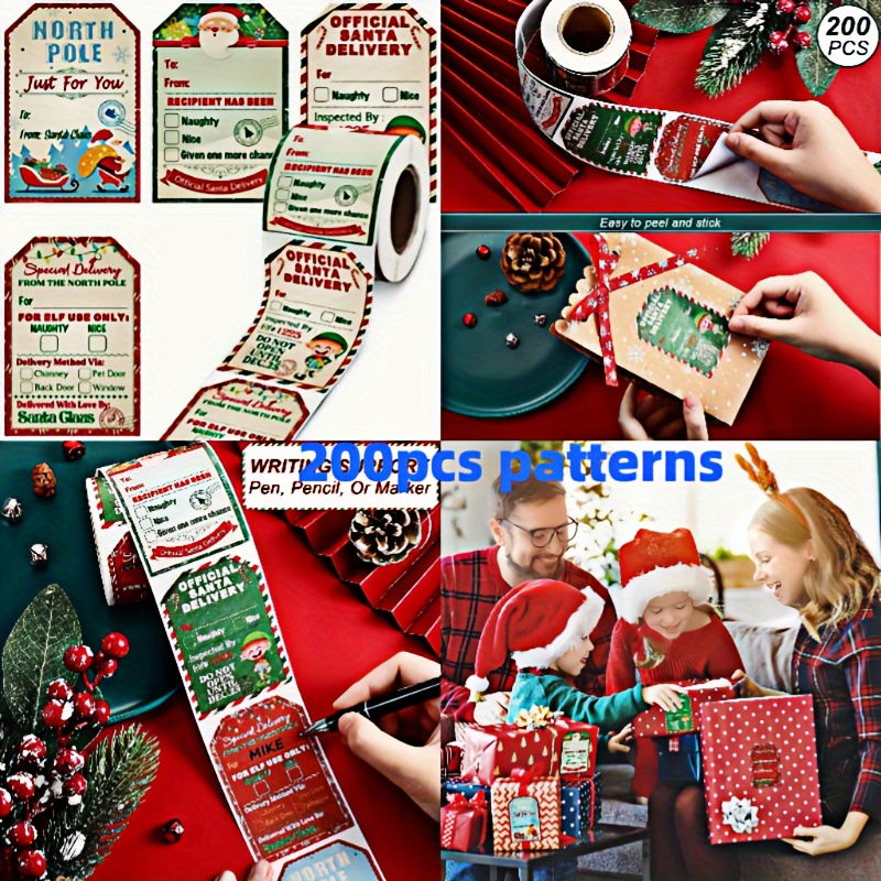 

Christmas Cheer Sticker Roll - 200 Self-adhesive Labels For Gifts & Holiday Decorations, Rectangular Smooth Paper Stickers