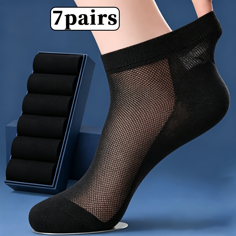 7-pair Men's Summer No-show Ankle Socks - Ultra-thin Breathable Mesh Socks With Hollow-out Anti-odor Technology, High- Suitable For Sports, Daily Wear, Commuting, Gym & Travel - Black Socks