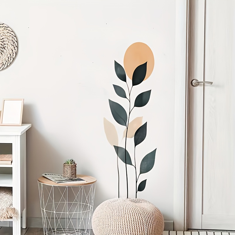 Image of Leaf Wall Decals, Boho Artistic Pvc Wall Decal, Self-adhesive Wall Art Sticker For Bedroom, Entryway, Living Room, Office, Porch, Background Wall Decor, Home Decoration
