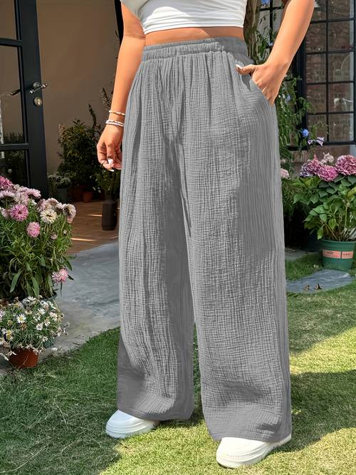 plus size womens elegant summer wide leg pants pleated fabric and texture with bohemian style in plus size