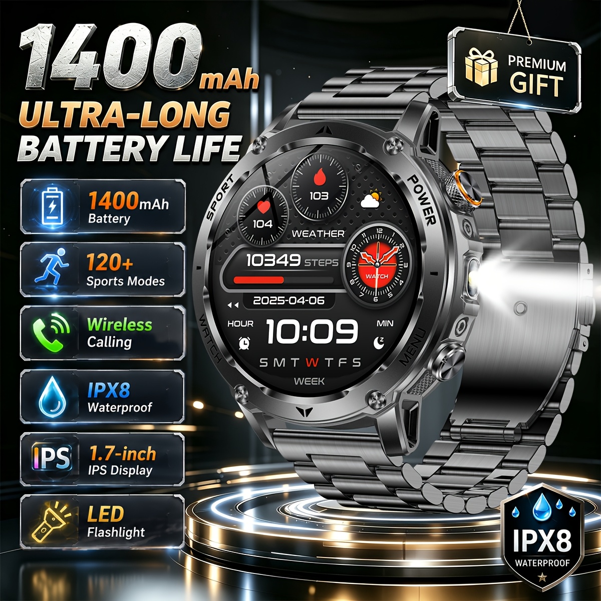 2026 Latest Model Men's Smartwatch with 1400mAh Battery
