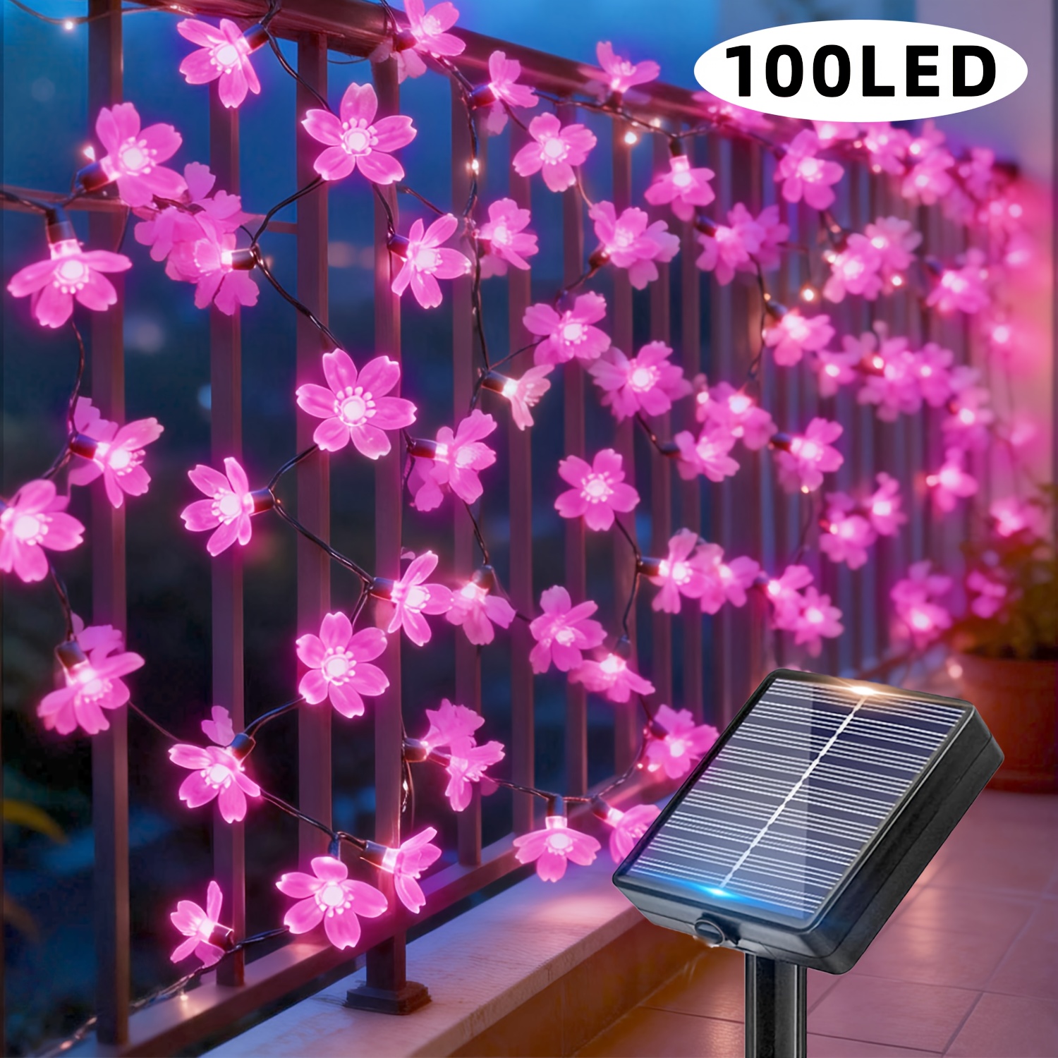 TEMU Solar-powered Garden Lights, 1-pack 6.2/8.2/14.2m Transparent Cherry Lamp Beads, 12-mode Outdoor Decorative Lights, Light Sensor, Auto On,