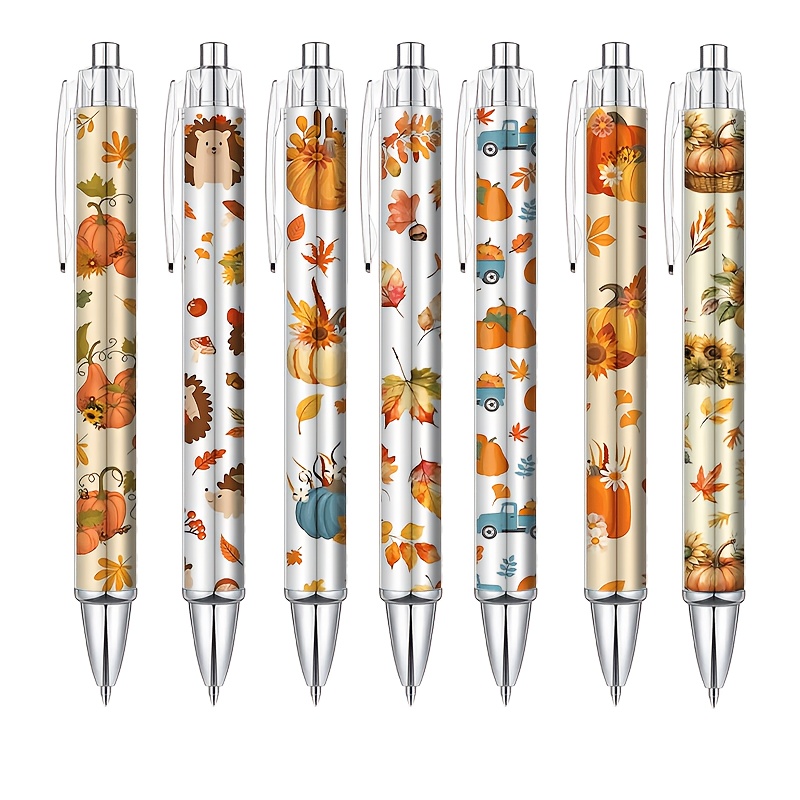 TEMU de 7 stylos à bille d'automne, ensemble de stylos pour Thanksgiving avec motif citrouille et feuille d'érable, stylos à rétractables pour femmes