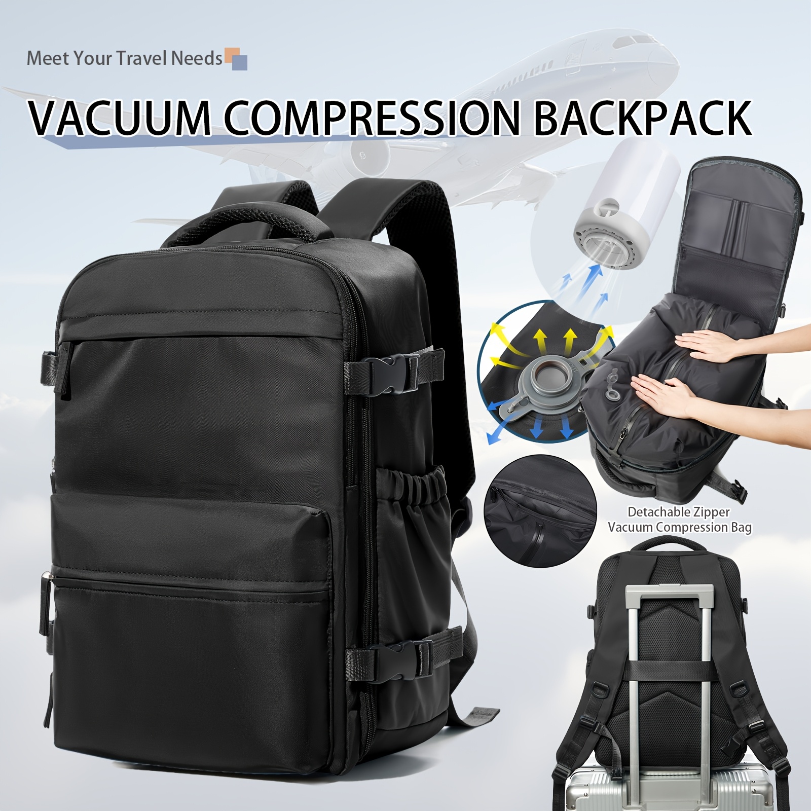 TEMU Vacuum Seal Backpack Clothing Travel Bag Men Women With Air Pump Expandable Large Capacity Laptop Carry On Backpack Compression Space Saver Bags