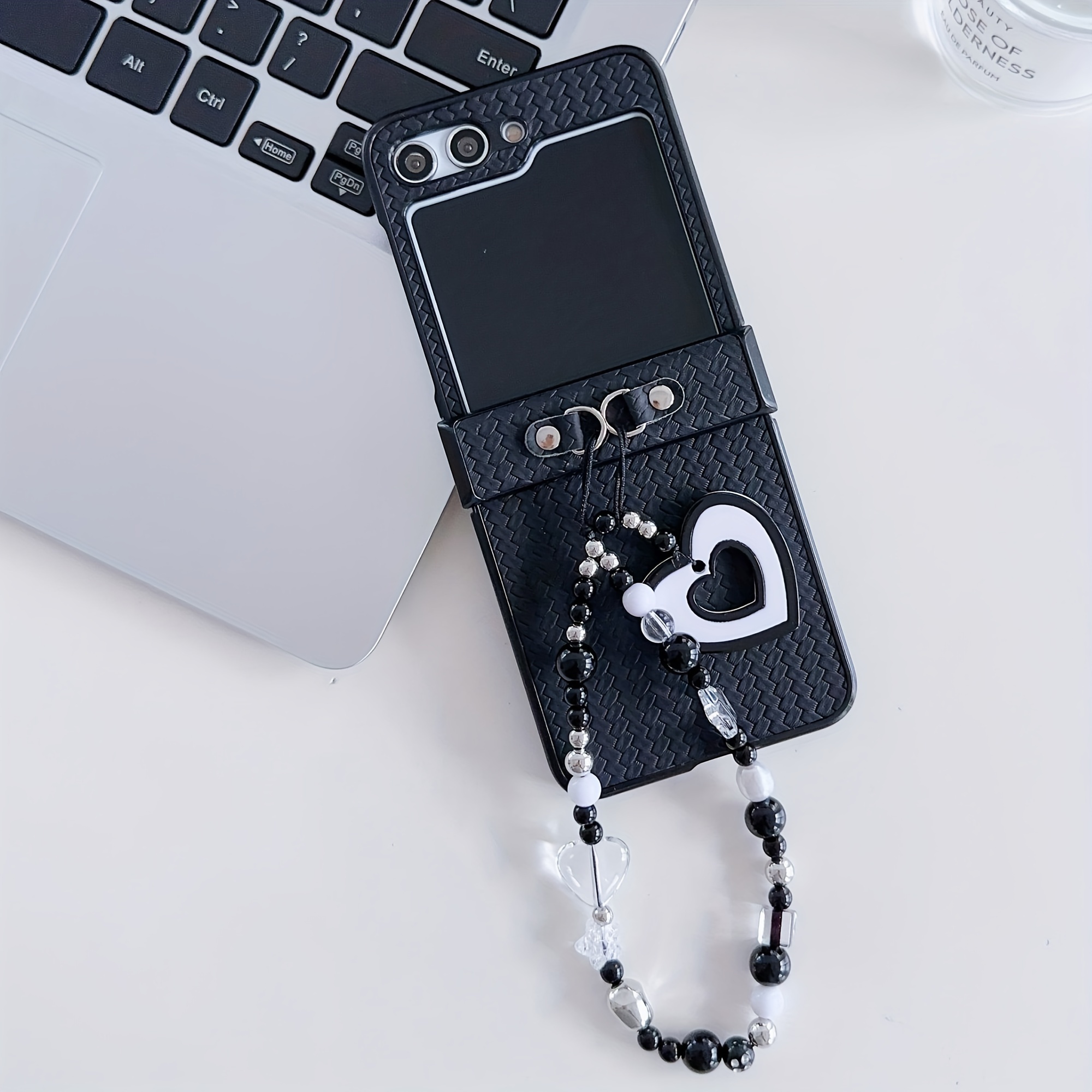 TEMU Étui de téléphone : Couleur unie simple - Étui de téléphone pliable enveloppant pour for Flip 6, étui de à pour filles avec bracelet à breloque