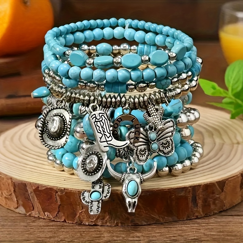 Image of 9pcs Bohemian Style Bead Set, Fashionable And Elegant Women