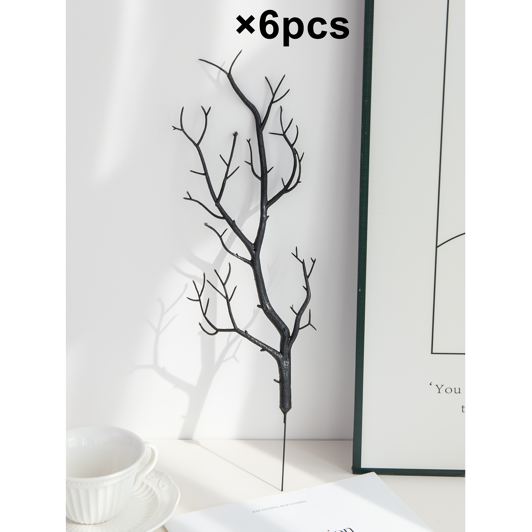 TEMU 6pcs Outdoor Artificial Plant Black Branches Fake Plant, Indoor Home Kitchen Bathroom Living Room Vase, Autumn Outdoor Garden Photography,