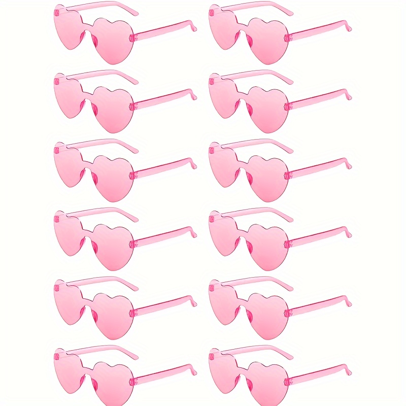 

12pcs Unisex Fun Heart-shaped Fashion Glasses Candy-colored Frameless Glasses For Parties And Events For Music Festival And Halloween