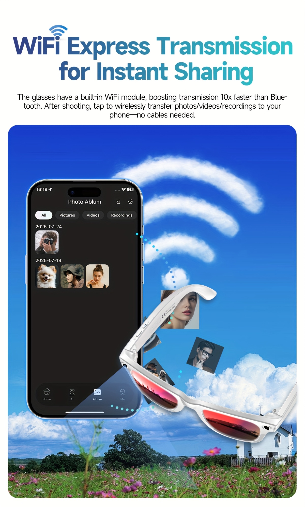 translating   8mp hd camera wireless calling music   wi fi transfer hd recording photo recognition swipe   dual mic noise reduction anti shake shooting   interpolated photos magnetic charging Product details 4