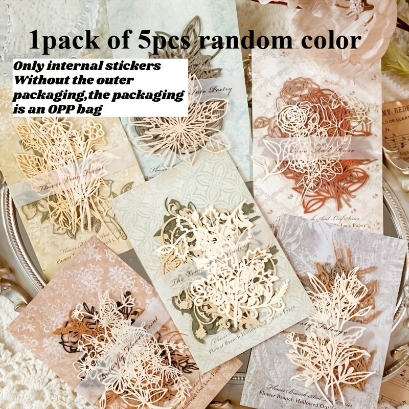 TEMU 5pcs Random Color Lace Paper Vine Series Flower Hollow Hand Account Material Clipping Decorative Backing Paper
