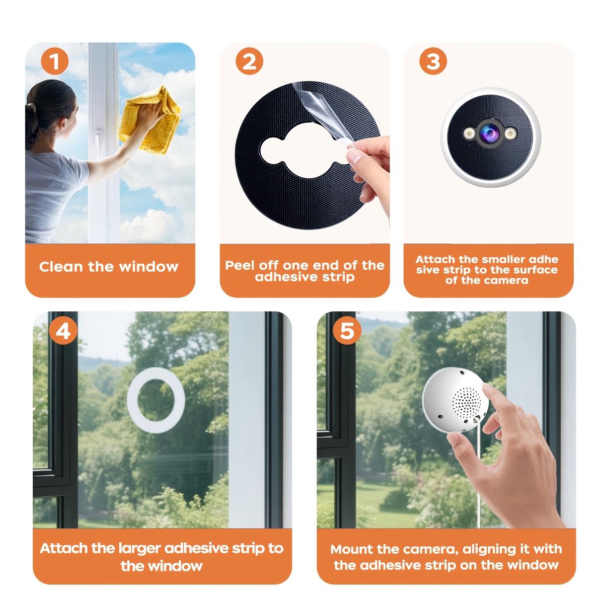1296P Window Camera, 5ghz and 2.4ghz Dual-band WiFi Indoor and Outdoor Camera, Used for Home Security, with AI Color Night Vision, AI Motion Detection, Easy and Quick Installation, IPX6, Self-adhesive Installation/bracket Installation