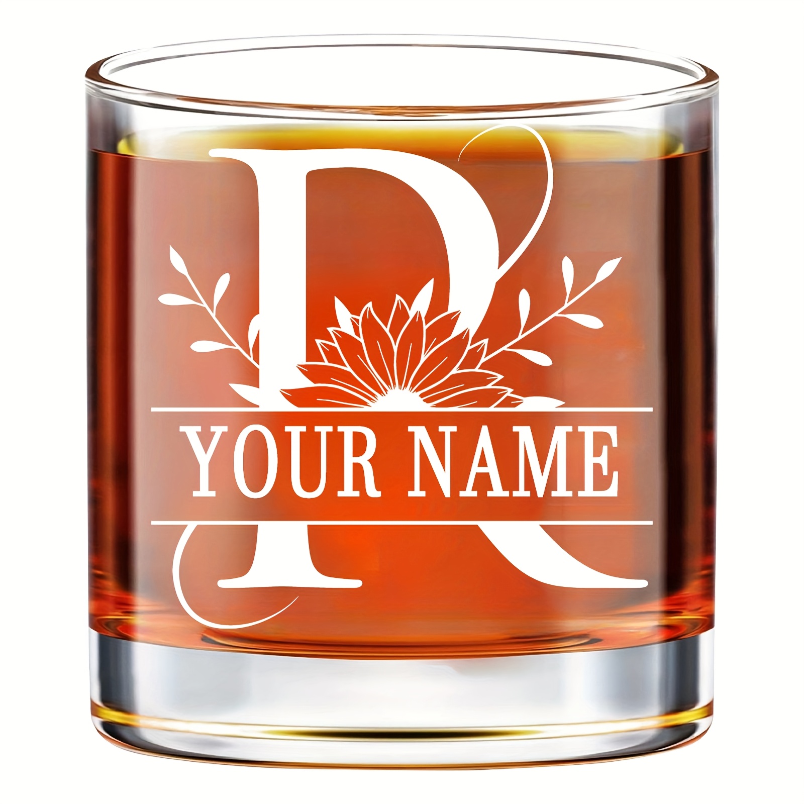 TEMU 1pc/11oz/330ml/personalized Initial Whiskey Glasses, Custom Name Funny Whiskey Gifts For Men Dad Coworker Him, Whiskey Glass, Monogrammed Gifts